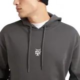 Canguro Quiksilver de corte oversized, confeccionado en tejido terry francés color gris. Presenta capucha con cordón ajustable, bolsillo frontal tipo canguro, mangas largas con puños en punto canalé y detalle de bloques de color en contraste. Incluye una pequeña insignia de la marca bordada en el centro del pecho.