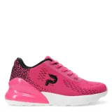 Championes deportivos Push modelo Mati, de color azul marino con detalles en fucsia y suela blanca. Presentan un diseño de tejido de malla transpirable, cierre con cordones y refuerzo en el talón.
