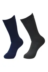 Pack de dos pares de medias de abrigo de tejido acanalado, una en color azul marino y otra en color gris oscuro.