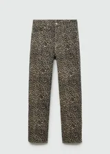 Jeans de tiro medio con diseño recto y corte crop. Presentan estampado de leopardo, cierre frontal con cremallera y botón, bolsillos delanteros de parche y bolsillos traseros.