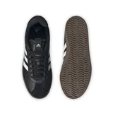 Championes Adidas VL Court 3.0 Low de estilo urbano, confeccionados en cuero sintético negro con las icónicas tres bandas laterales en blanco y suela de goma color marrón.