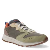 Championes urbanos Merrell Alpine 83 Sneaker, color verde oliva con detalles en naranja, beige y gris. Confeccionados en gamuza y nylon, con suela de goma marrón.
