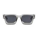 Gafas de sol unisex con montura cuadrada transparente y lentes grises.