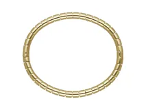 Pulsera tipo esclava rígida de acero con baño de oro, compuesta por eslabones cilíndricos articulados.