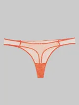 Colaless de encaje color naranja quemado con diseño floral. Presenta bordes finos y cintura elástica con tiras delgadas a los costados.