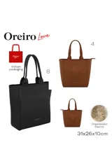 Cartera tipo tote de Las Oreiro, color negro, con manijas fijas reforzadas y cierre superior metálico. Presenta un diseño minimalista con logo grabado en la parte inferior frontal.