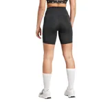 Mallas cortas de entrenamiento Adidas Optime Essentials, color negro, con tecnología AEROREADY para mayor transpirabilidad. Presentan un diseño de tiro alto con ajuste ceñido, bolsillo lateral integrado y el logotipo de la marca en el muslo.