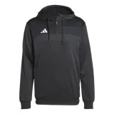 Buzo con capucha Adidas Tiro 25 Essentials color negro, con cierre parcial en el cuello, logo de Adidas estampado en blanco en el pecho y paneles texturizados en la parte superior.