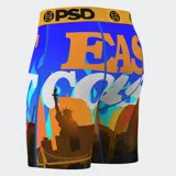 Calzoncillos bóxer estampados con la frase "East Coast" y un diseño de la ciudad de Nueva York.