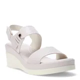 Sandalias de plataforma Lady Confort modelo Borger, color beige, con tira frontal texturizada y ajuste de velcro en el tobillo.