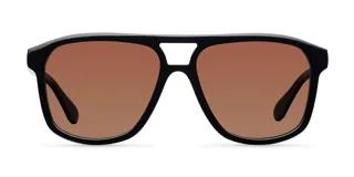 Lentes de sol de aviador con montura negra oversized y doble puente. Lentes marrones de nylon con protección UV400.