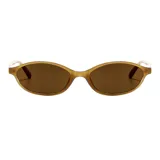 Lentes de sol Hanoi con armazón ovalado de acetato en color marrón traslúcido y cristales en tono marrón.
