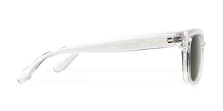 Lentes de sol con montura cuadrada transparente y cristales polarizados en color verde oliva. Cuentan con protección UV400 y están fabricados con materiales bio-basados y patillas de propionato de celulosa.