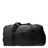 Bolso de viaje negro con doble asa de mano y correa de hombro ajustable.