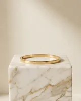 Esclava rígida de acero con baño de oro, de diseño minimalista y acabado pulido.
