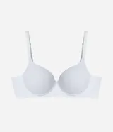 Soutien básico de microfibra color blanco con copa hueca y tirantes finos ajustables.
