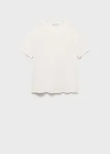 Camiseta de lino color blanco, con cuello redondo, mangas cortas y corte regular fit.