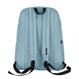 Mochila negra de estilo clásico con compartimento principal amplio, bolsillo frontal con cierre y bolsillos laterales. Incluye división interna para notebook.