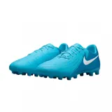 Championes de fútbol Nike Phantom GX 2 Academy FG, con capellada blanca y detalles en negro. Presentan el logo de Nike en dorado y cordones blancos. Ideales para superficies naturales y sintéticas.