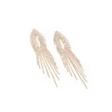 Aros colgantes dorados con forma de lágrima y flecos de strass.