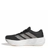 Championes de running Adidas Galaxy 8 W para mujer, de color negro con las tres tiras características en tono gris y una suela gruesa con amortiguación Cloudfoam en color blanco y suela exterior en tono rosado claro.