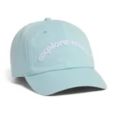 Gorro de béisbol celeste con bordado frontal de la frase "explore more" en color blanco. Ajuste regulable en la parte trasera.