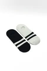 Pack de dos pares de medias invisibles cortas, una en color negro con dos líneas blancas en el empeine y otra en color blanco con dos líneas negras.