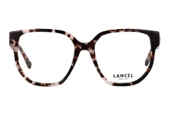 Lentes de receta Lancel con armazón de acetato en estampado carey, de forma cuadrada y diseño clásico.