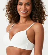 Soutien básico de microfibra color marrón, con relleno triangular suave, sin aro, con detalle en los laterales, espalda doble y tirantes finos regulables.