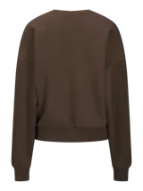 Buzo marrón de cuello redondo con estampado frontal en color blanco que dice "Palm Springs 1998 Los Angeles". De corte relajado y mangas largas con puños elásticos.