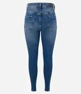 Jean skinny de tiro alto color azul, con diseño ajustado y efecto lavado.