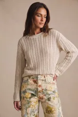 Sweater de algodón con diseño de calados y tejido texturado, color gris, de corte clásico y manga larga.