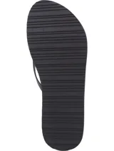 Ojotas Tommy Hilfiger con plataforma pequeña, base azul marino y tiras azules con logo de la marca. Plantilla estampada con flores y números en blanco.