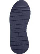 Zapatillas Tommy Jeans retro runner de cuero blanco con detalles en azul y rojo. Presentan el logo de Tommy Jeans en el lateral y la inscripción en la lengüeta.