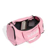 Bolso Adidas Duffel color rosa con detalles en negro y logo en blanco.