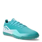 Championes de fútbol Umbro modelo Vibe TF, color turquesa con detalles en blanco. Diseñados para césped sintético, cuentan con suela con tapones pequeños para mayor tracción y estabilidad.