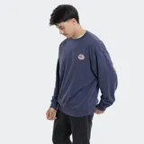 Buzo de cuello redondo color gris melange, con diseño de calce holgado y logo circular de la marca Reef estampado en el pecho.