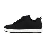 Championes de skate DC modelo Court Graffik, color negro con detalles en gris oscuro y suela roja. Presentan el logo de la marca en el lateral y un diseño robusto con cordones.