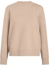 Buzo de tejido de punto color beige claro, con cuello redondo y puños y dobladillo acanalados. Presenta un texto en relieve sutil en el pecho que dice "established nineteen seventy eight".