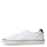 Championes urbanos Democrata modelo Yane, color blanco con detalle de logo en azul marino en el lateral y refuerzo en el talón color marrón. Presentan cierre con cordones y suela de goma texturizada.