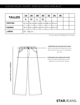 Pantalón de jean azul oscuro de pierna ancha con costuras marcadas al frente, tiro medio y calce relajado.