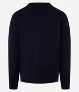 Blazer azul marino de algodón, con cuello de solapa, doble abotonadura frontal y mangas largas ajustadas.