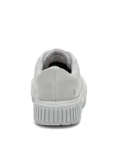 Sneakers grises Caterpillar modelo Amp Canvas, confeccionados con capellada de lona recubierta en poliuretano, detalles plateados texturizados en la zona de los cordones y suela de goma tipo plataforma con ranuras.