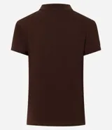 Blusa de algodón color marrón, con cuello polo, escote en V y manga corta. Diseño ajustado al cuerpo.