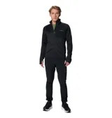 Campera técnica de polar Columbia Titanium, color negro, con cierre frontal completo, cuello alto, bolsillo en el pecho con cierre y orificios para los pulgares en los puños.