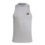 Musculosa deportiva Adidas de hombre, color gris, con cuello redondo y logo de la marca estampado en el pecho. Confeccionada en tejido transpirable con tecnología AEROREADY.