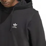 Buzo hoodie Adidas negro con logo trifolio blanco bordado en el pecho y bolsillo tipo canguro.