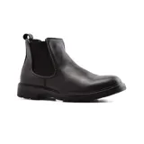 Bota Chelsea de cuero negro, con elásticos laterales y suela de goma.