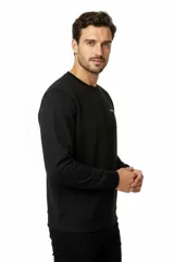 Buzo negro de cuello redondo con el texto "MAN EDITION" estampado en el pecho, de manga larga con puños elastizados y diseño liso.