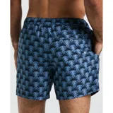 Short de baño con estampado de monograma en tonos azules, con cintura elástica y cordón de ajuste blanco.